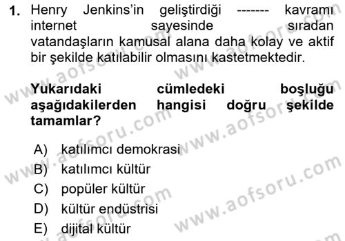 Dijital Kültür Dersi 2024 - 2025 Yılı Yaz Okulu Sınav Soruları 1. Soru