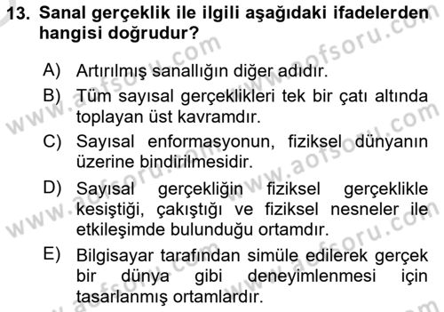 Dijital Kültür Dersi 2024 - 2025 Yılı Yaz Okulu Sınav Soruları 13. Soru