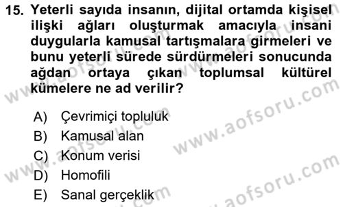Dijital Kültür Dersi 2024 - 2025 Yılı Yaz Okulu Sınav Soruları 15. Soru