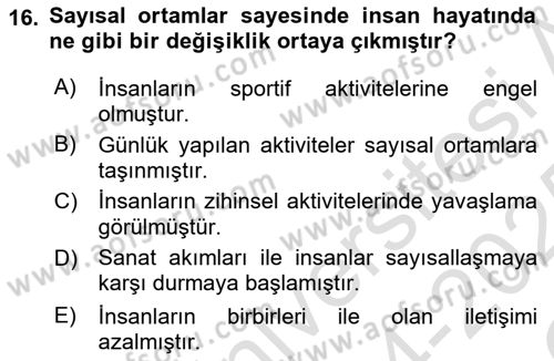 Dijital Kültür Dersi 2024 - 2025 Yılı Yaz Okulu Sınav Soruları 16. Soru