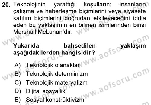 Dijital Kültür Dersi 2024 - 2025 Yılı Yaz Okulu Sınav Soruları 20. Soru