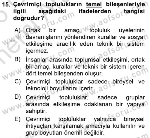Dijital Kültür Dersi 2025 - 2026 Yılı (Vize) Ara Sınav Soruları 15. Soru
