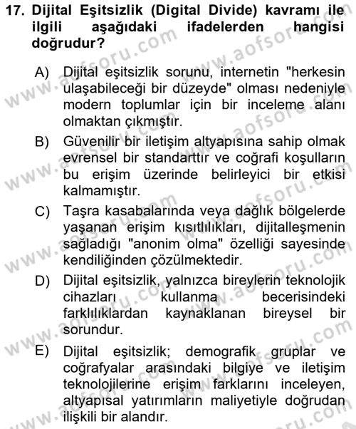 Dijital Kültür Dersi 2025 - 2026 Yılı (Vize) Ara Sınav Soruları 17. Soru