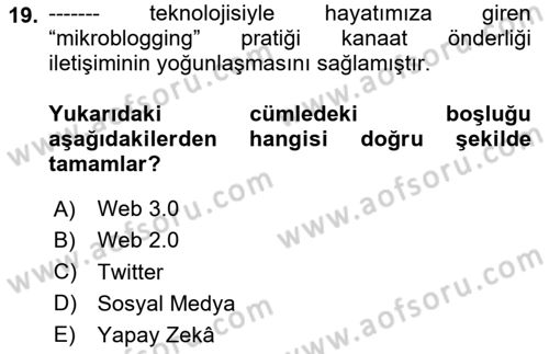 Dijital Kültür Dersi 2025 - 2026 Yılı (Vize) Ara Sınav Soruları 19. Soru