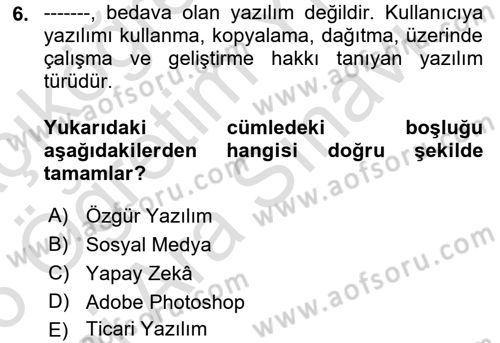 Dijital Kültür Dersi 2025 - 2026 Yılı (Vize) Ara Sınav Soruları 6. Soru