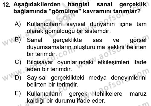 Dijital Kültür Dersi 2025 - 2026 Yılı (Final) Dönem Sonu Sınav Soruları 12. Soru