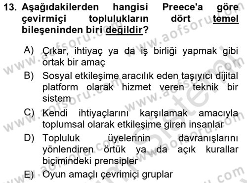 Dijital Kültür Dersi 2025 - 2026 Yılı (Final) Dönem Sonu Sınav Soruları 13. Soru