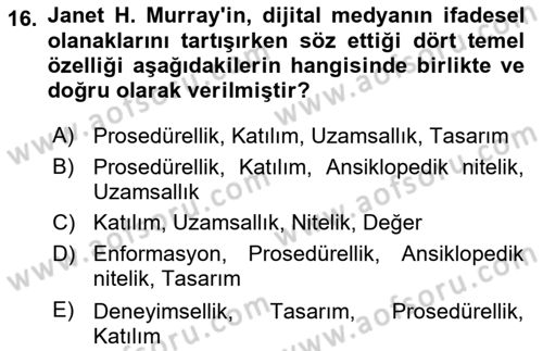 Dijital Kültür Dersi 2025 - 2026 Yılı (Final) Dönem Sonu Sınav Soruları 16. Soru