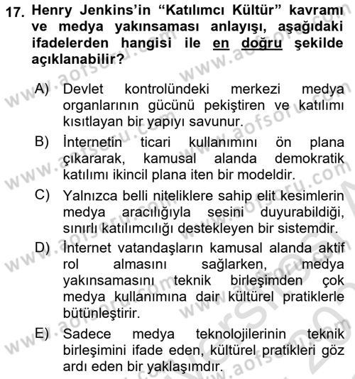Dijital Kültür Dersi 2025 - 2026 Yılı Yaz Okulu Sınav Soruları 17. Soru