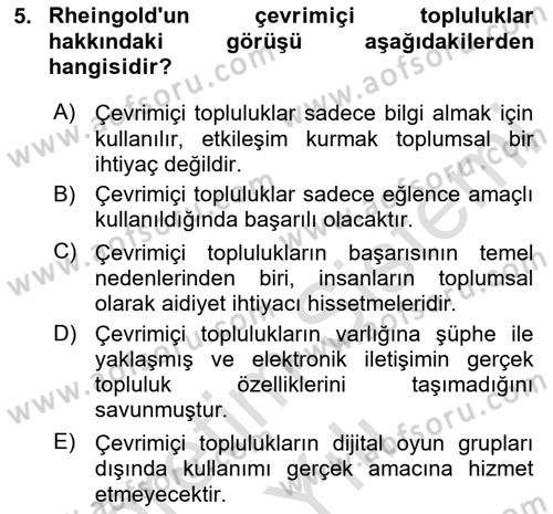 Dijital Kültür Dersi 2025 - 2026 Yılı Yaz Okulu Sınav Soruları 5. Soru