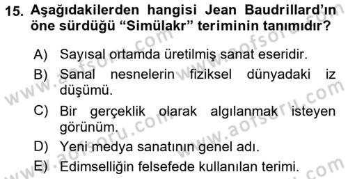 Yeni Medya Sanatı Dersi 2022 - 2023 Yılı (Vize) Ara Sınavı 15. Soru