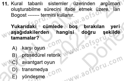 Yeni Medya Sanatı Dersi 2022 - 2023 Yılı (Final) Dönem Sonu Sınavı 11. Soru