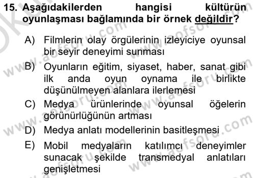 Yeni Medya Sanatı Dersi 2022 - 2023 Yılı Yaz Okulu Sınavı 15. Soru