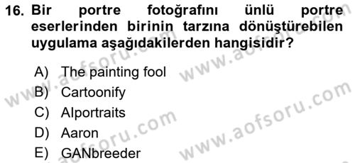 Yeni Medya Sanatı Dersi 2022 - 2023 Yılı Yaz Okulu Sınavı 16. Soru