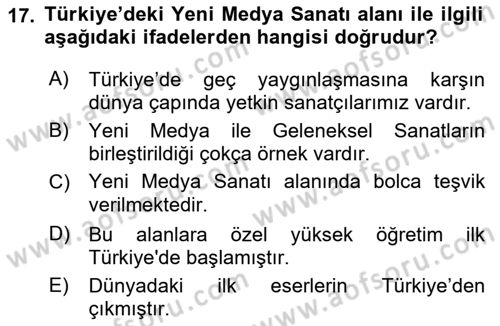 Yeni Medya Sanatı Dersi 2022 - 2023 Yılı Yaz Okulu Sınavı 17. Soru