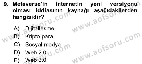 Yeni Medya Sanatı Dersi 2022 - 2023 Yılı Yaz Okulu Sınavı 9. Soru