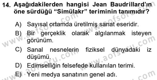 Yeni Medya Sanatı Dersi 2023 - 2024 Yılı (Vize) Ara Sınavı 14. Soru