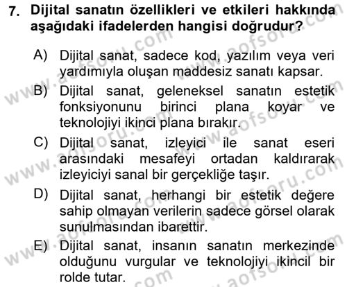 Yeni Medya Sanatı Dersi 2023 - 2024 Yılı (Vize) Ara Sınavı 7. Soru