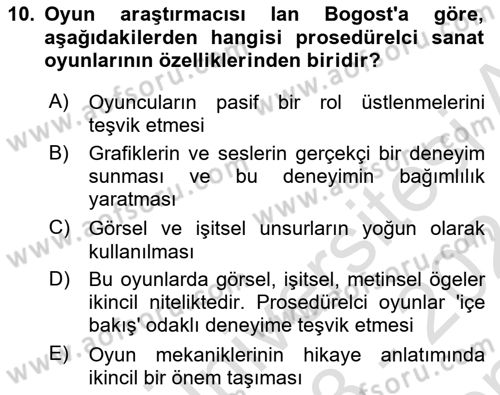 Yeni Medya Sanatı Dersi 2023 - 2024 Yılı (Final) Dönem Sonu Sınavı 10. Soru