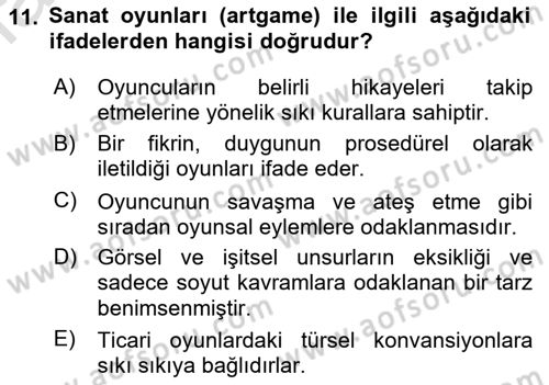 Yeni Medya Sanatı Dersi 2023 - 2024 Yılı (Final) Dönem Sonu Sınavı 11. Soru