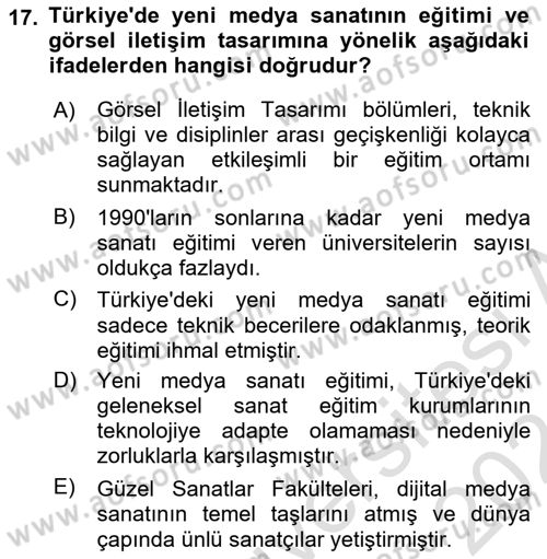 Yeni Medya Sanatı Dersi 2023 - 2024 Yılı (Final) Dönem Sonu Sınavı 17. Soru