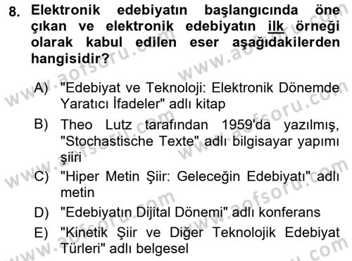 Yeni Medya Sanatı Dersi 2023 - 2024 Yılı (Final) Dönem Sonu Sınavı 8. Soru