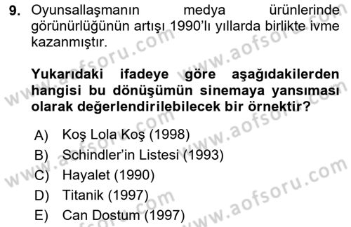 Yeni Medya Sanatı Dersi 2023 - 2024 Yılı (Final) Dönem Sonu Sınavı 9. Soru