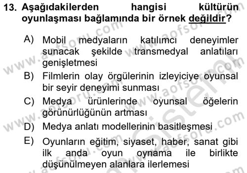 Yeni Medya Sanatı Dersi 2023 - 2024 Yılı Yaz Okulu Sınavı 13. Soru