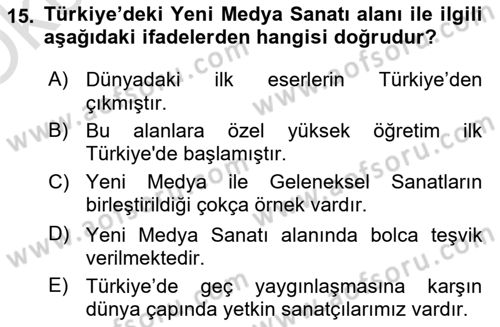 Yeni Medya Sanatı Dersi 2023 - 2024 Yılı Yaz Okulu Sınavı 15. Soru