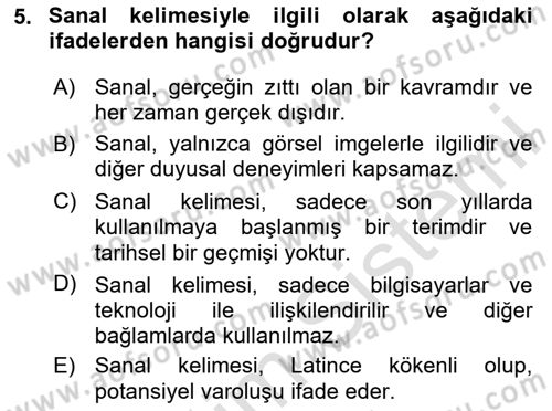 Yeni Medya Sanatı Dersi 2023 - 2024 Yılı Yaz Okulu Sınavı 5. Soru