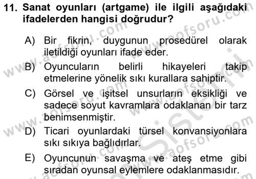 Yeni Medya Sanatı Dersi 2024 - 2025 Yılı (Final) Dönem Sonu Sınav Soruları 11. Soru