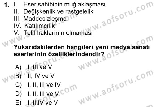 Yeni Medya Sanatı Dersi 2024 - 2025 Yılı Yaz Okulu Sınav Soruları 1. Soru