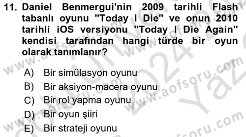 Yeni Medya Sanatı Dersi 2024 - 2025 Yılı Yaz Okulu Sınav Soruları 11. Soru