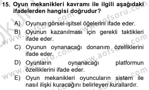 Yeni Medya Sanatı Dersi 2024 - 2025 Yılı Yaz Okulu Sınav Soruları 15. Soru