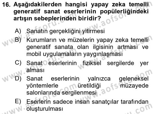 Yeni Medya Sanatı Dersi 2024 - 2025 Yılı Yaz Okulu Sınav Soruları 16. Soru