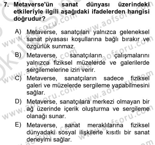 Yeni Medya Sanatı Dersi 2024 - 2025 Yılı Yaz Okulu Sınav Soruları 7. Soru