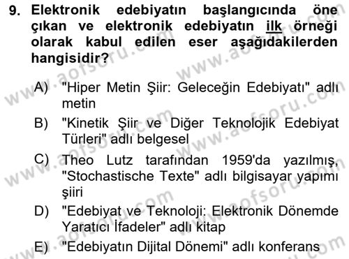 Yeni Medya Sanatı Dersi 2024 - 2025 Yılı Yaz Okulu Sınav Soruları 9. Soru