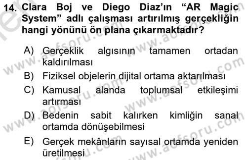 Yeni Medya Sanatı Dersi 2025 - 2026 Yılı (Vize) Ara Sınav Soruları 14. Soru