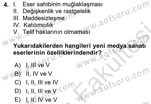 Yeni Medya Sanatı Dersi 2025 - 2026 Yılı (Vize) Ara Sınav Soruları 4. Soru
