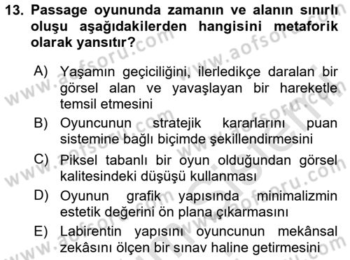 Yeni Medya Sanatı Dersi 2025 - 2026 Yılı (Final) Dönem Sonu Sınav Soruları 13. Soru