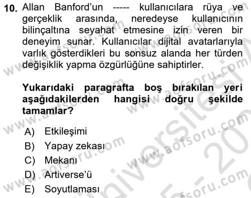 Yeni Medya Sanatı Dersi 2025 - 2026 Yılı Yaz Okulu Sınav Soruları 10. Soru