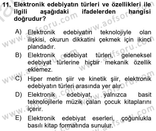 Yeni Medya Sanatı Dersi 2025 - 2026 Yılı Yaz Okulu Sınav Soruları 11. Soru