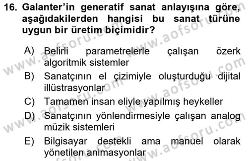 Yeni Medya Sanatı Dersi 2025 - 2026 Yılı Yaz Okulu Sınav Soruları 16. Soru