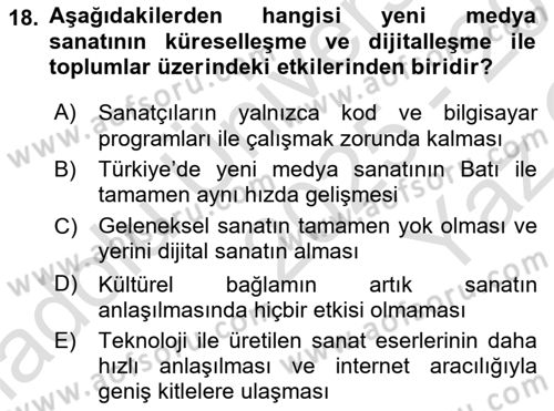 Yeni Medya Sanatı Dersi 2025 - 2026 Yılı Yaz Okulu Sınav Soruları 18. Soru