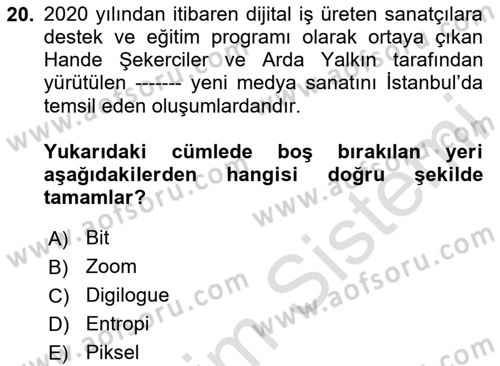 Yeni Medya Sanatı Dersi 2025 - 2026 Yılı Yaz Okulu Sınav Soruları 20. Soru