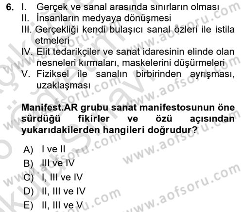 Yeni Medya Sanatı Dersi 2025 - 2026 Yılı Yaz Okulu Sınav Soruları 6. Soru