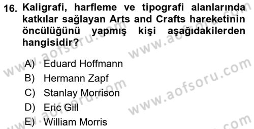 İleri Tipografi Dersi 2022 - 2023 Yılı Yaz Okulu Sınav Soruları 16. Soru
