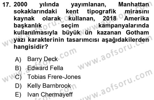 İleri Tipografi Dersi 2022 - 2023 Yılı Yaz Okulu Sınav Soruları 17. Soru
