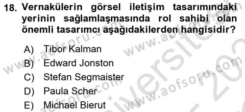İleri Tipografi Dersi 2022 - 2023 Yılı Yaz Okulu Sınav Soruları 18. Soru
