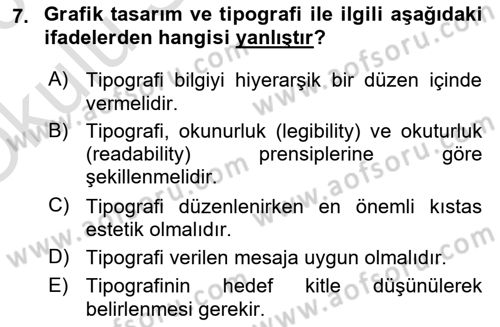 İleri Tipografi Dersi 2022 - 2023 Yılı Yaz Okulu Sınav Soruları 7. Soru